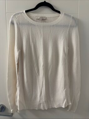 LOFT Cream Open-Weave Crew Neck Sweater (94)